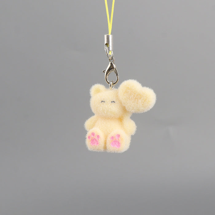 Wholesale Cartoon Flocked Heart-Bear Keychain
