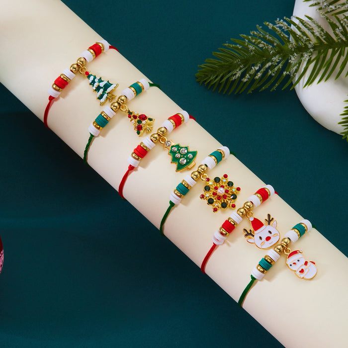 Wholesale Handmade Alloy Christmas Bracelet with Snowman and Christmas Tree Design Adjustable Jewelry Accessory