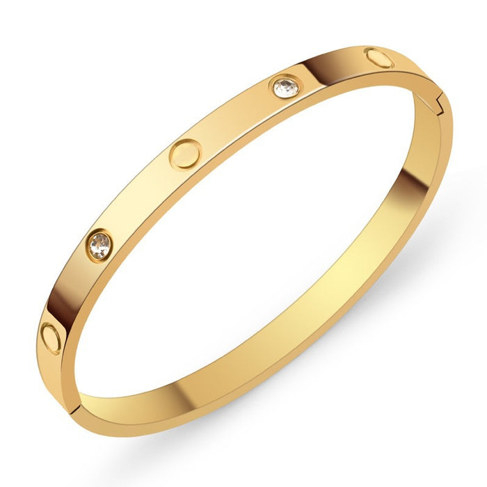 Wholesale Love Design Rhinestone Bracelet 18K Gold Plated Titanium Steel Geometric Buckle Women S Fashion Jewelry Boutique Resale Gift