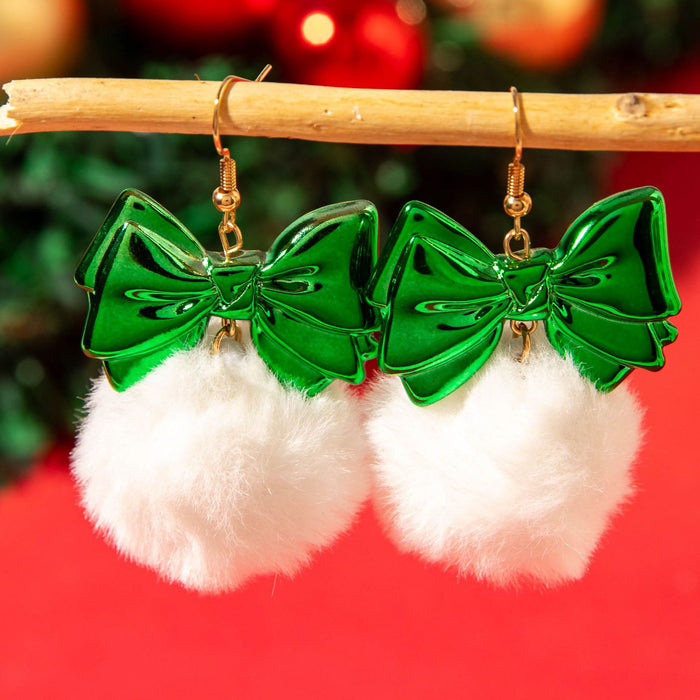 Wholesale Sweet Christmas Bow Tie Pom Pom Earrings Jewelry Accessory Party Wear