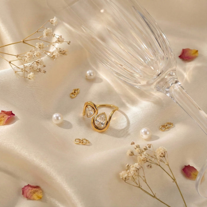 Wholesale Double Teardrop Zircon Gold Ring
