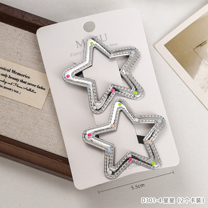 Wholesale 2 card mounted hair clips, silver hair clip, high-end PU leather bangs clip