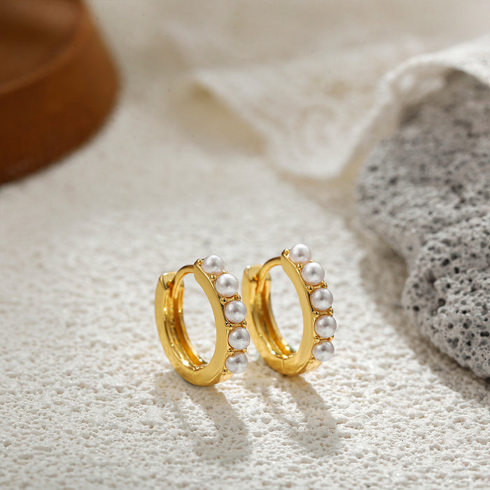 Wholesale 18K Gold Natural Pearl Earrings suit Stainless Steel Earrings