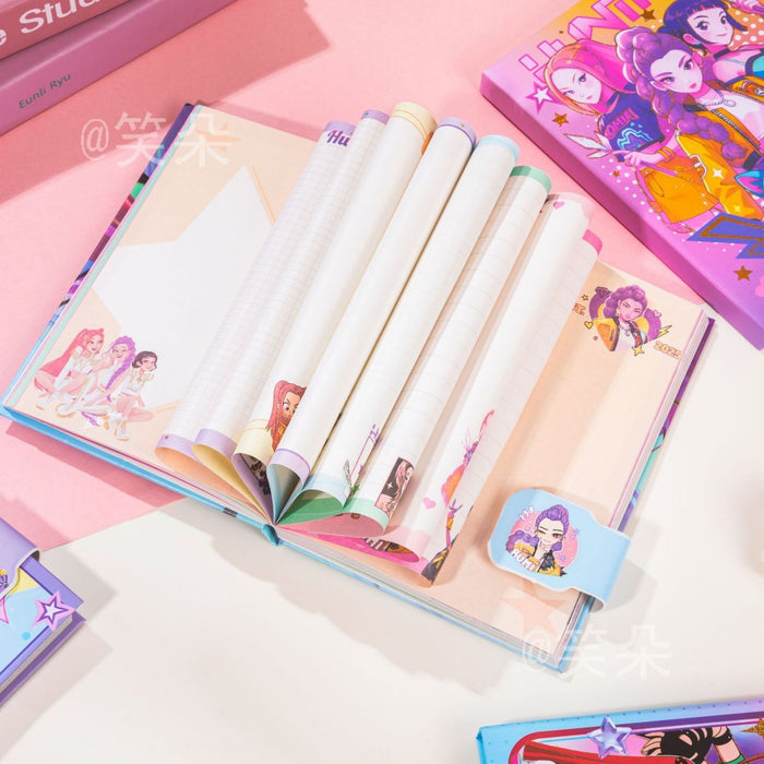 Wholesale KPOP themed cute cartoon notebook with magnetic closure and colorful pages