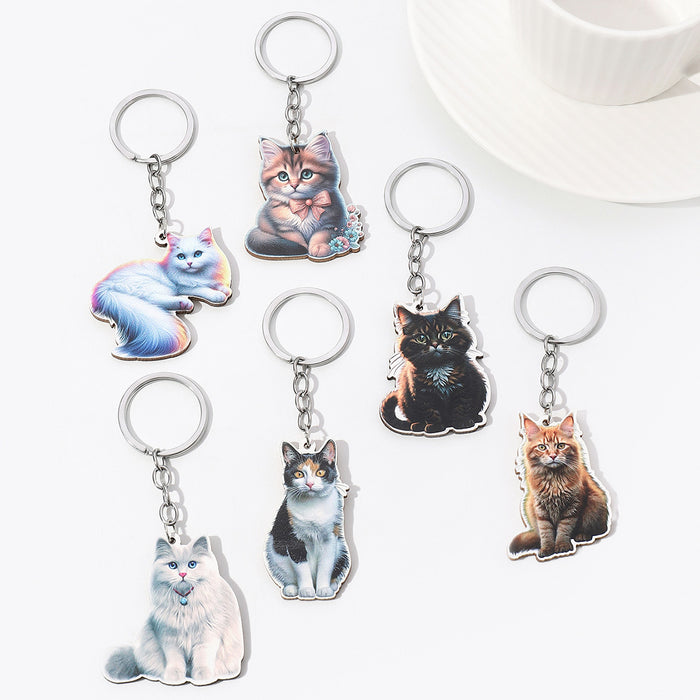 Wholesale Cartoon Kitten Wooden Keychain JDC-KC-RongRui003