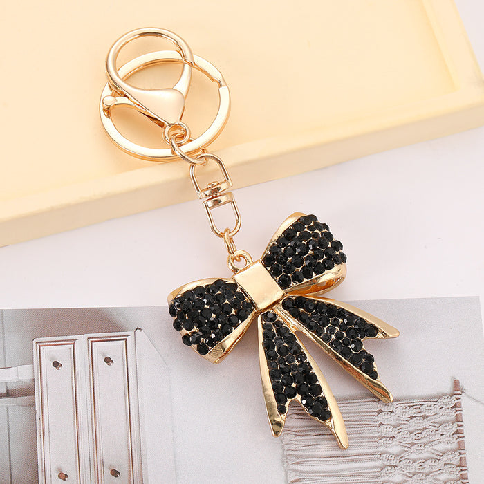 Wholesale Zinc Alloy Red Bow Rhinestone Keychain Fashion Bag Charm Car Key Accessory MOQ≥2