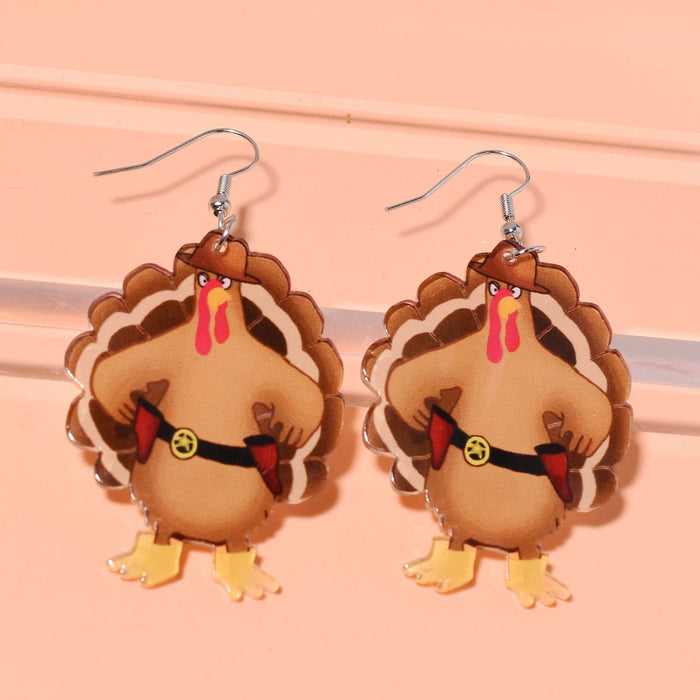 Wholesale Thanksgiving Cartoon Turkey Earrings JDC-ES-Zhanh006