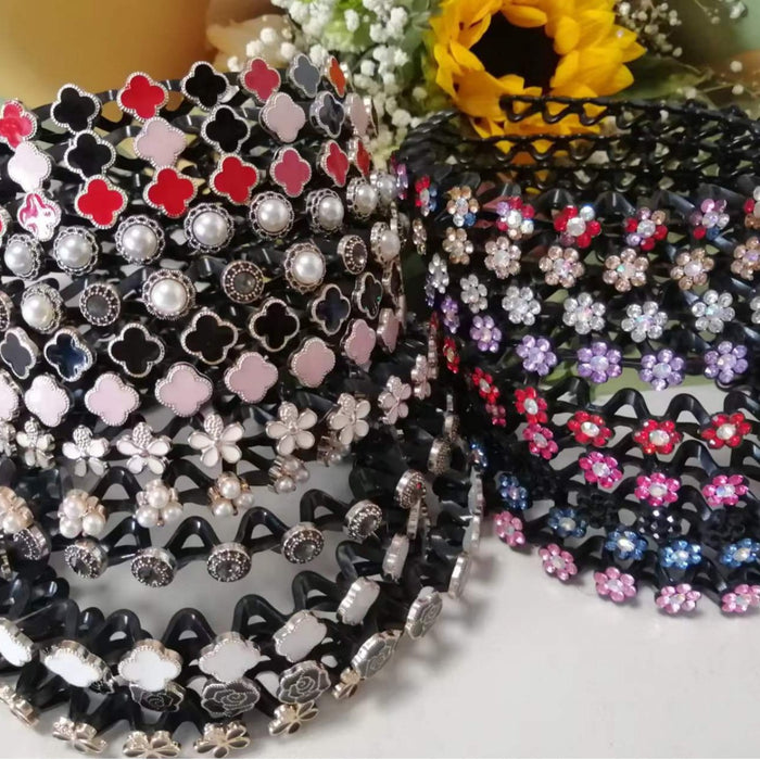 Wholesale Plastic Rhinestone Plum Blossom Wave Hair Hoop JDC-HD-JunJie002