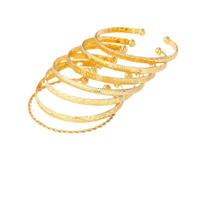 Wholesale 7-piece set of arrow-shaped diamond pattern hexagonal twisted open bracelet