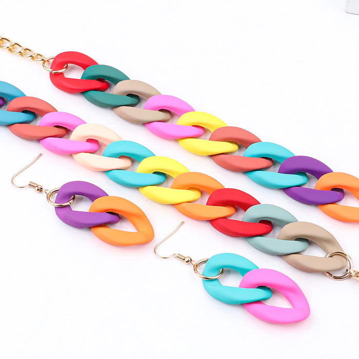 Wholesale Acrylic Rubber Feel Paint Versatile Necklace Earrings Set JDC-ES-ChouD012