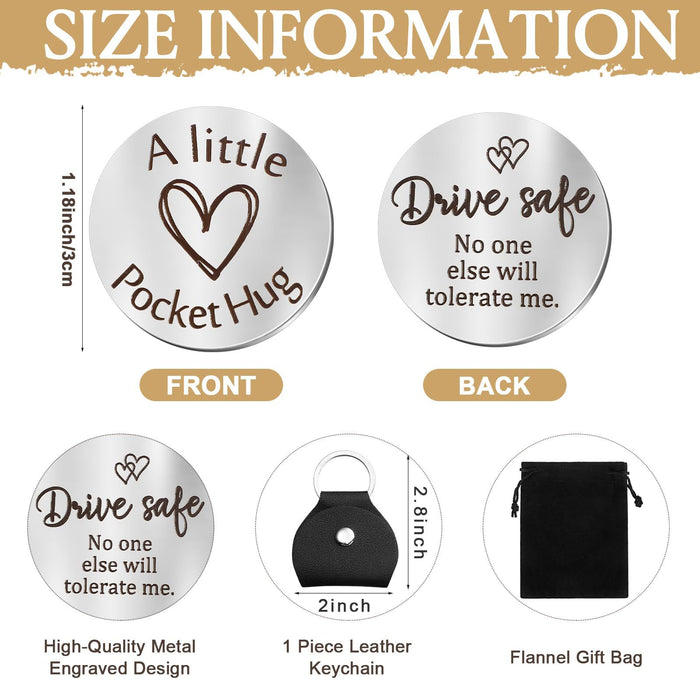 Wholesale Round leather keychain with stainless steel double-sided engraved lettering and heart shaped circular leather keychain