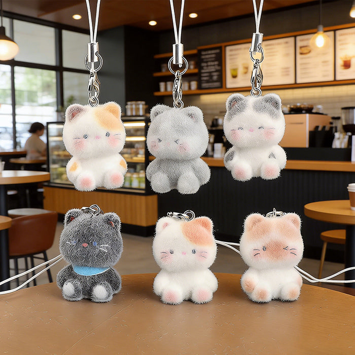 Wholesale Flocked cat pendant resin cartoon keychain