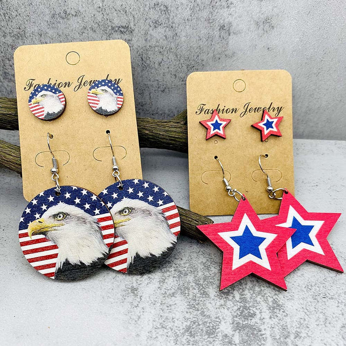 Wholesale Independence Day Five-pointed Star Printed Wooden Earrings JDC-ES-PuCi032