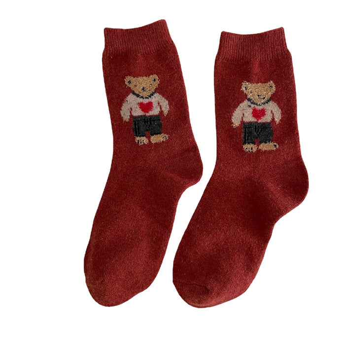 Wholesale Cartoon Bear Thickened Wool Mid-calf Socks Women's Sweet Style Pile Socks