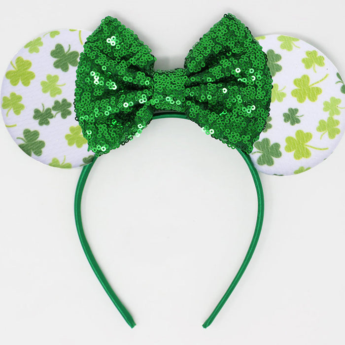 Wholesale Irish Festival Glitter Clover Bow Headband JDC-HD-Lanju002