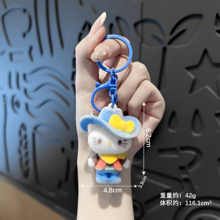 Wholesale Flocked Denim Cat Keychain Cute Bag Charm for Backpack MOQ≥2