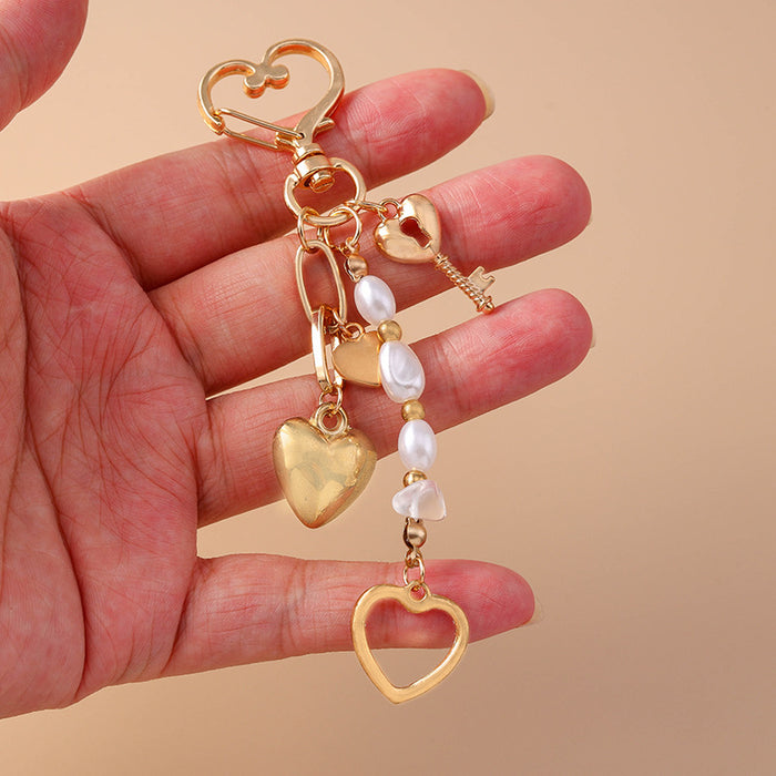 Wholesale Pearl beaded heart key ring backpack charm