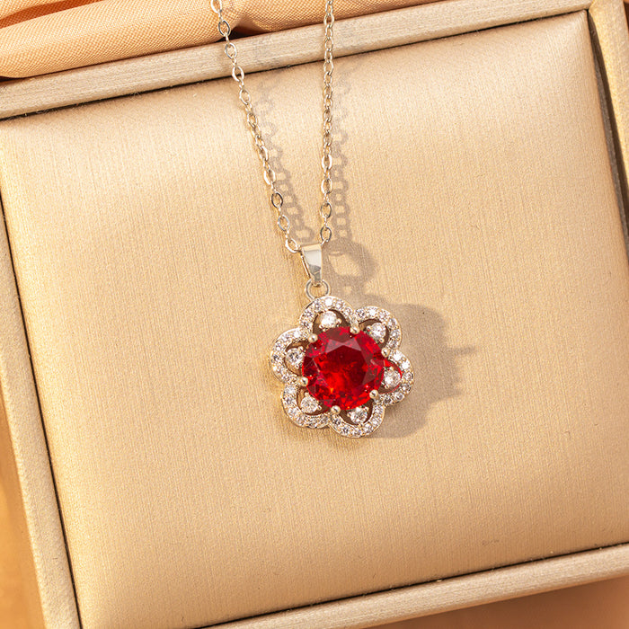 Wholesale Titanium steel necklace with red zircon