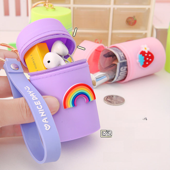 Wholesale Cute bucket bag portable bucket coin purse silicone coin bag headphone storage bag pendant keychain