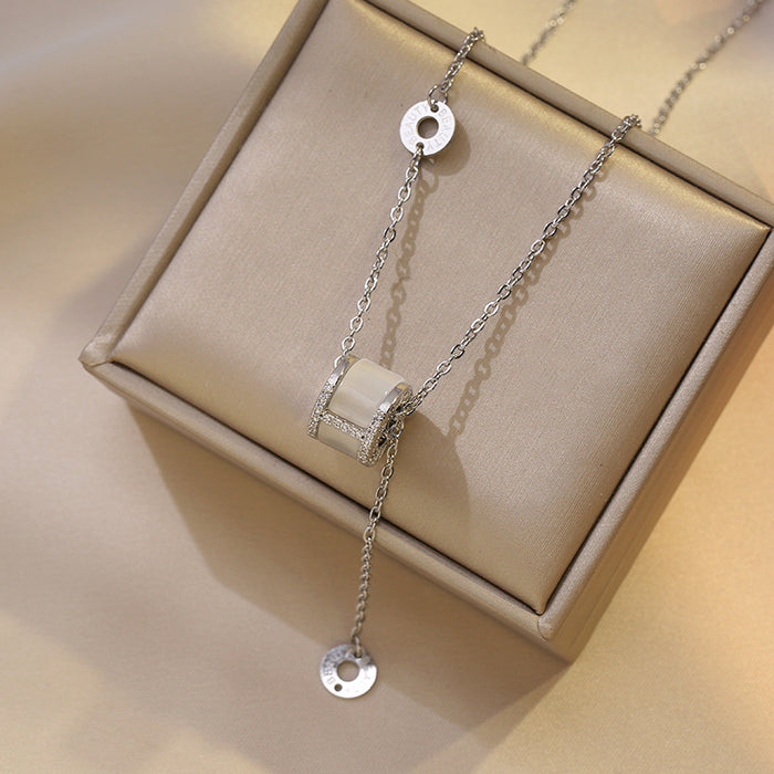 Wholesale Necklace cat's eye stone new titanium steel simple and fashionable niche collarbone chain jewelry