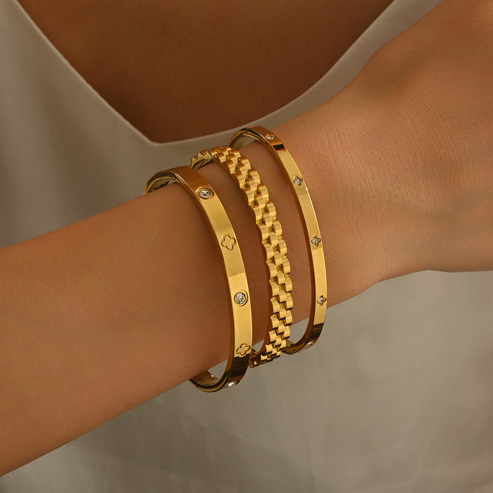 Wholesale Titanium Steel Horseshoe Bracelet With Crystal Row 18K Gold Plated Open Bangle Fashion Jewelry Accessory