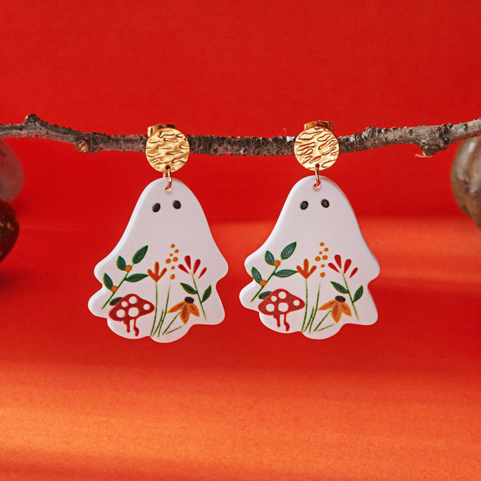 Wholesale  Earrings Acrylic Flower Ghost Cartoon Ghost Print Pendant Fashion Personalized Earrings