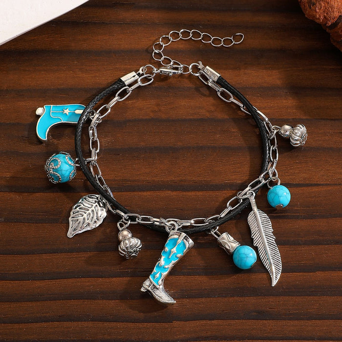 Wholesale Bohemian Ethnic Style Zinc Alloy Jewelry Set Cow Head Design Necklace and Bracelet