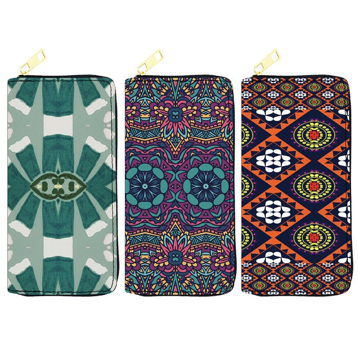 Wholesale 5pcs Retro Ethnic Style Printed Long PU Wallet JDC-WT-JiRui012