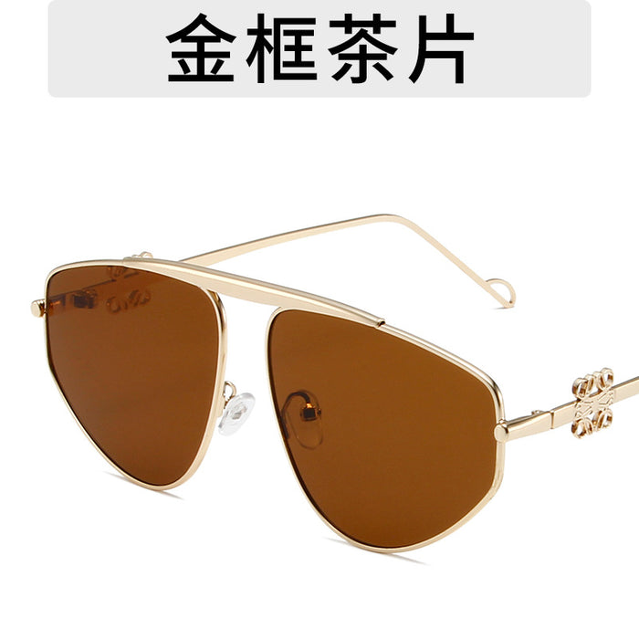 Wholesale Fashionable large frame sunglasses, metal polygonal personalized sunglasses, retro street photography, outdoor beach glasses