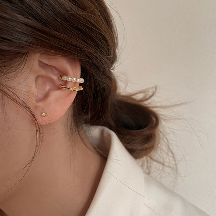 Wholesale Double Layer Highlight Pearl Ear Clip Earrings without Ear Holes