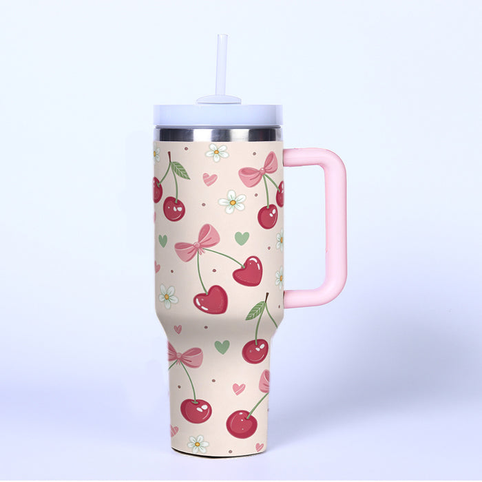 Wholesale Cross-Border 40oz Second Generation Car Cup Large Capacity Cup Cold Stainless Steel Thermos Cup Outdoor Cherry Strawberry Ice Cup