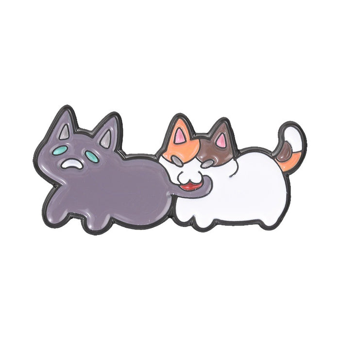 Wholesale Able Calico Cats Cuddling Brooch Couple Cat Enamel Pin Trendy Jewelry Accessory For Gift