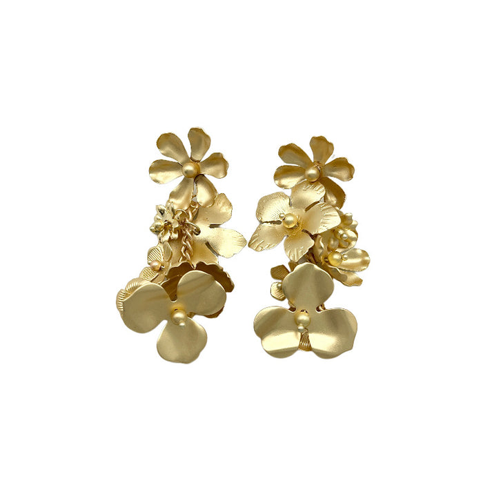 Wholesale Small niche gold retro flower long tassel multi-layer earrings for women