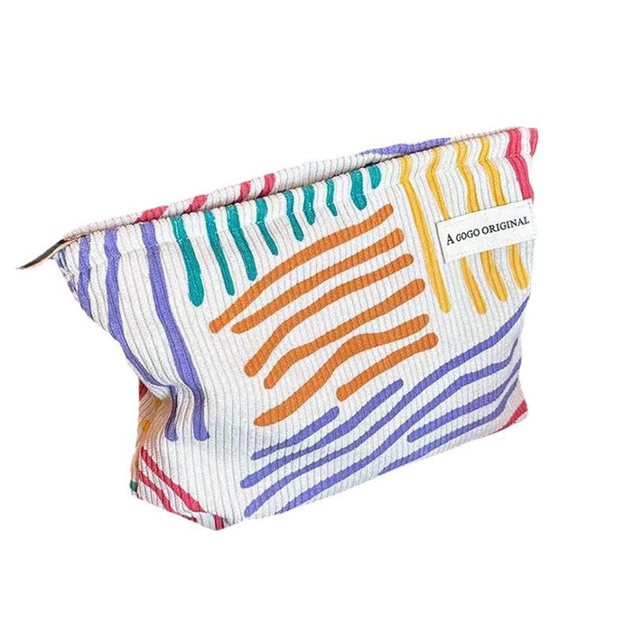 Wholesale Corduroy contrasting striped makeup bag for portable travel and business trips