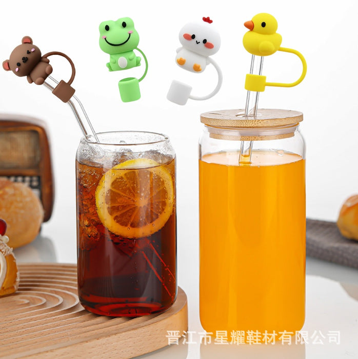 Wholesale Cute animal 3D straw cap, water cup straw cover, dustproof straw decorative cap, reusable straw stopper
