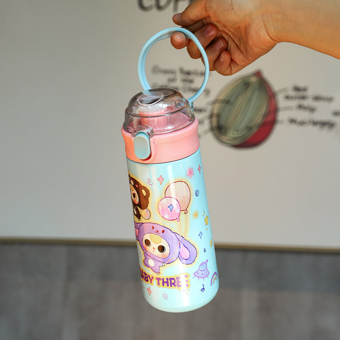 Wholesale Stainless Steel Cartoon Outdoor Portable Handle Thermos Cup Double-Layer Vacuum Gift Water Cup