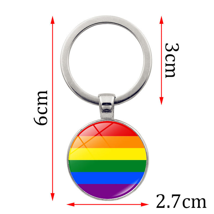 Wholesale Rainbow Color Striped LOVE Time Gemstone Alloy Keychain JDC-KC-HengX024