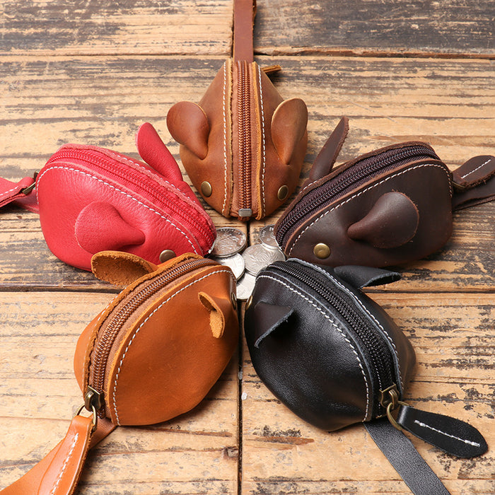 Wholesale Children's Genuine Leather Coin Purse First Layer Cowhide Mouse Cartoon Key Bag Multi-functional Hand Storage Bag