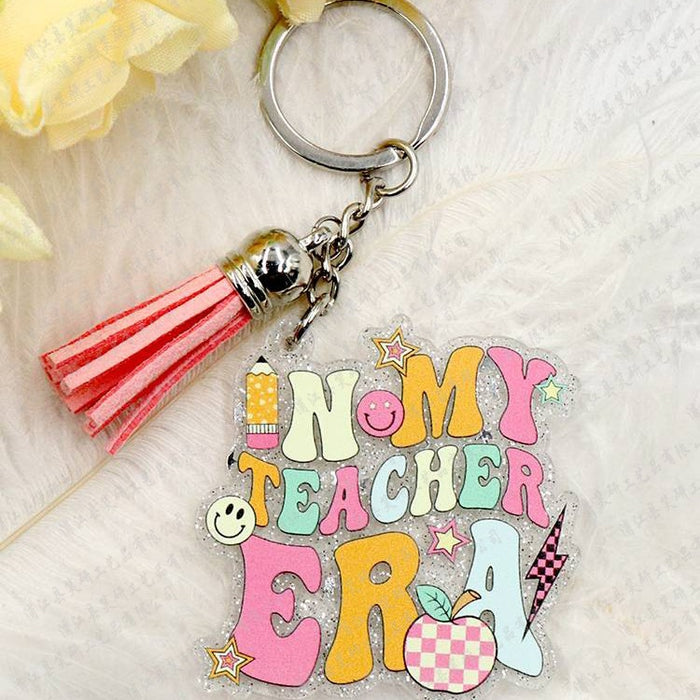 Wholesale Teacher's Day Glitter Acrylic Tassel Keychain JDC-KC-XiaoYan008