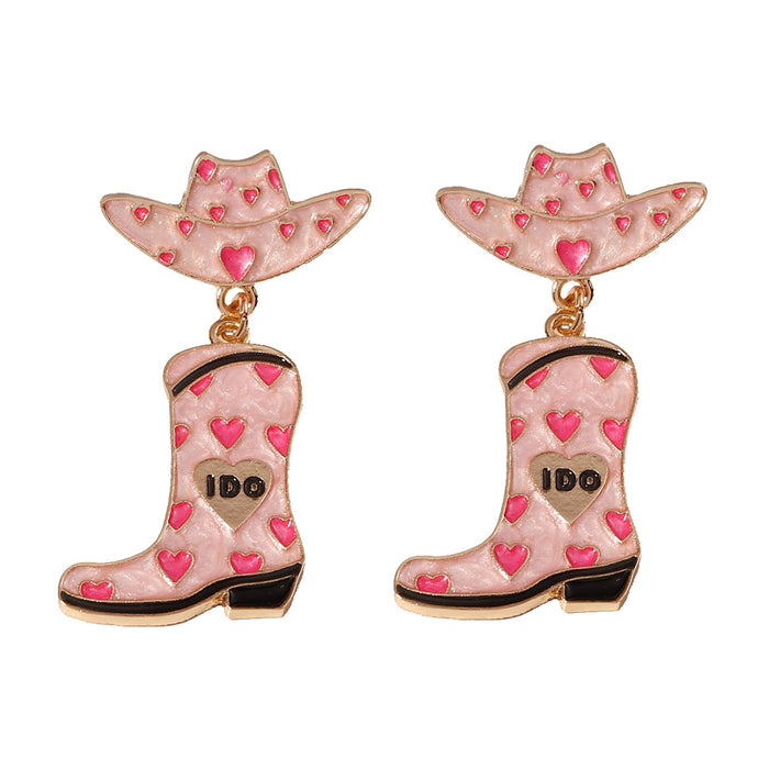 Wholesale Western Denim fashion creative alloy hat shoes drop oil Love earrings