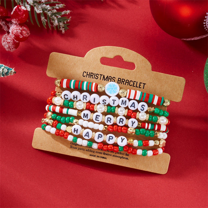 Wholesale Christmas Bracelet Rice Bead Polymer Clay Multi-layer Bracelet Cartoon  Bell Christmas Party