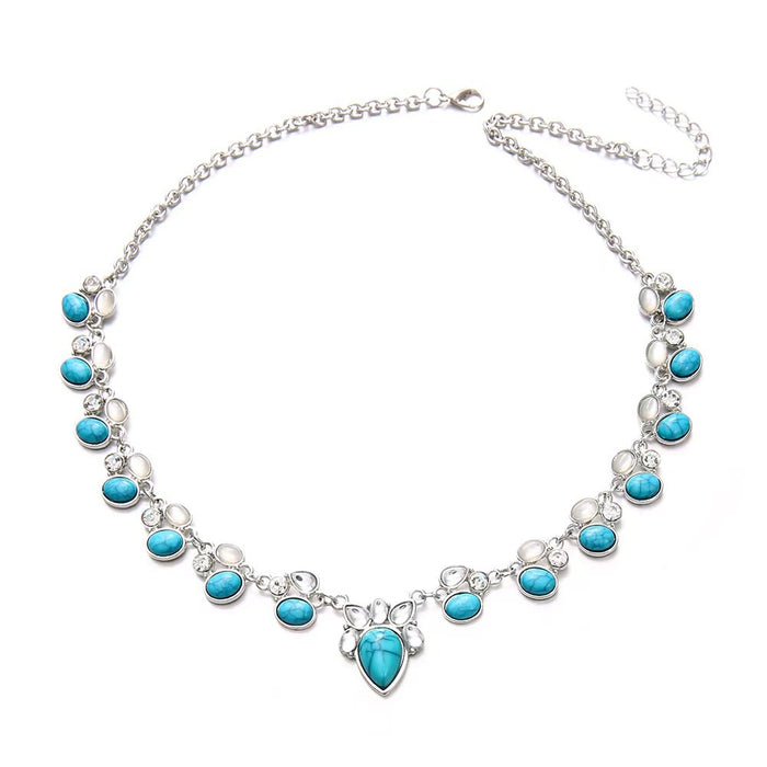 Wholesale Bohemian Turquoise Flower Necklace Retro Choker Alloy Jewelry Fashion Accessory Gift