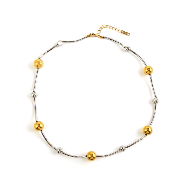 Wholesale Original design: Full body stainless steel gold and silver dual color necklace with a light luxury and high-end feel. Large ball color blocked necklace