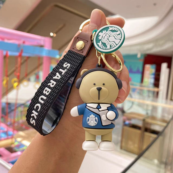 Wholesale Starbucks Milk Tea Cute Bears Silicone Keychains JDC-KC-PengYu006