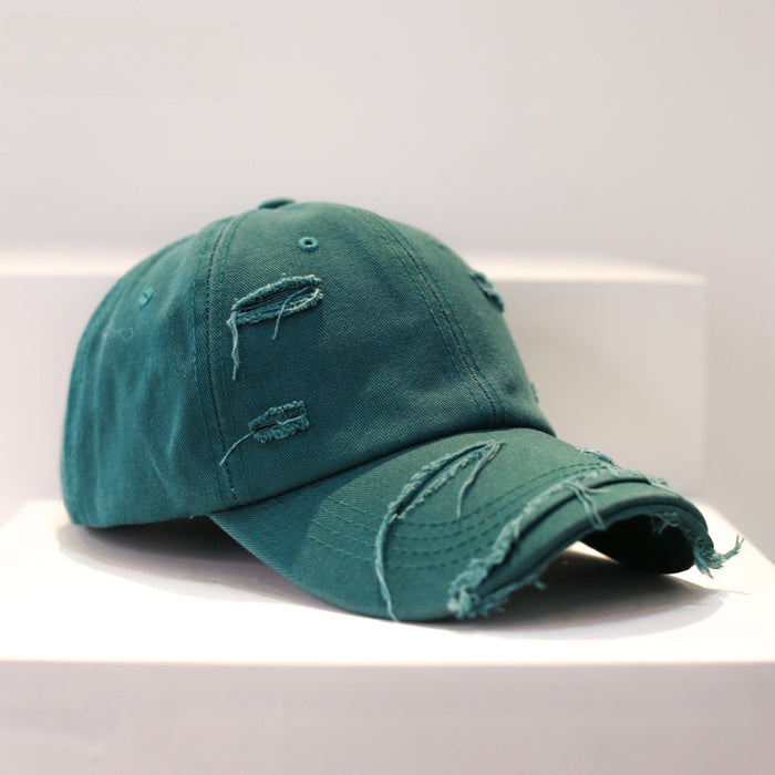 Wholesale Retro style, personalized, vintage, perforated baseball cap, versatile, soft top, curved brim, sun shading duckbill cap for women