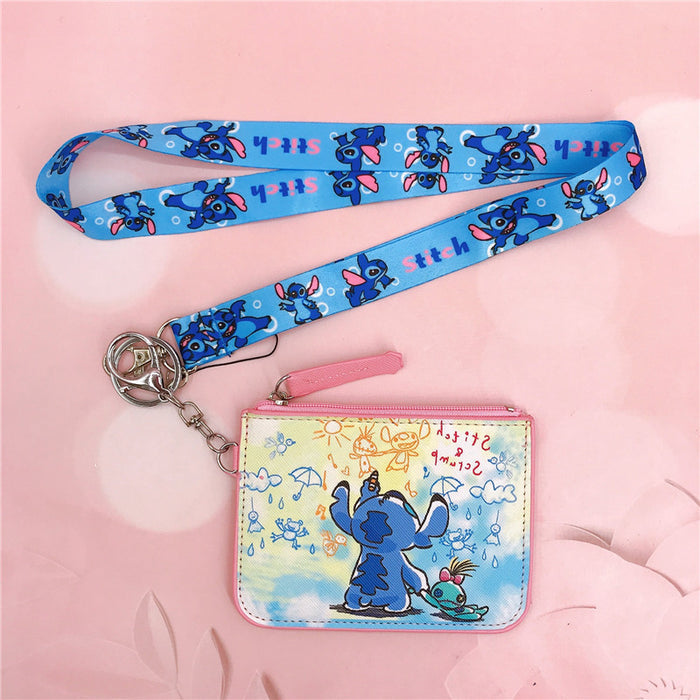 Wholesale PU Cartoon Printing with Key Chain Lanyard Card Holder Coin Purse JDC-WT-YaLL017