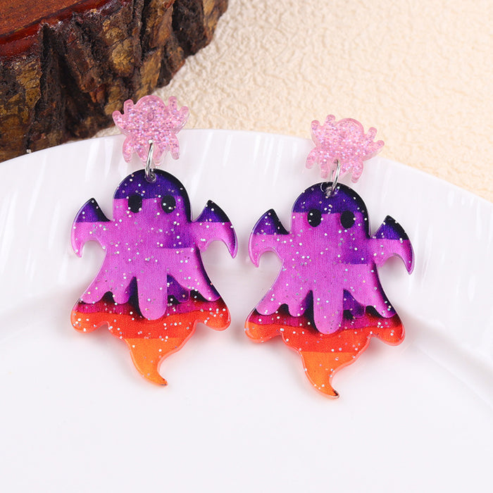 Wholesale  shiny earrings contrast color cartoon ghost acrylic earrings creative personality earrings ear jewelry