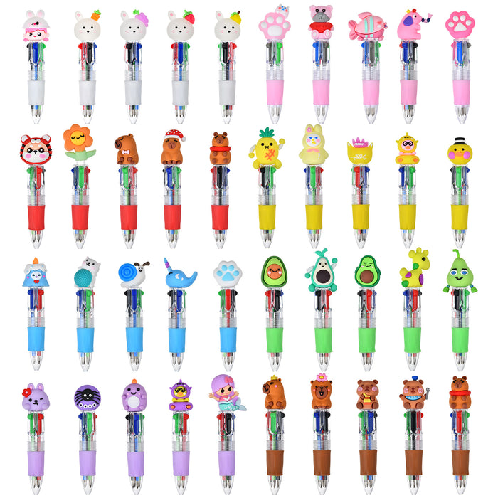 Wholesale Random Cute Mini Four Color Press Ballpoint Pen Cartoon Animal Series Color Pen Student