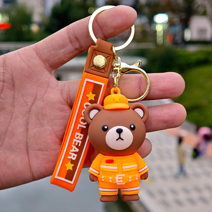 Wholesale PVC Cartoon Police Firefighter Bear Keychain Fashion Accessory Gift