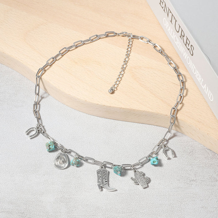 Wholesale Turquoise Beaded Alloy Pendant Multi-layer Necklace Bracelet suit